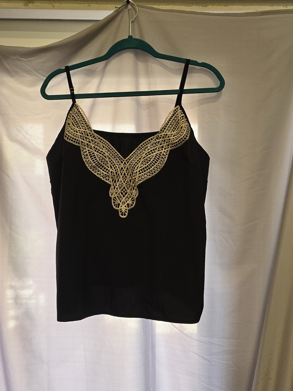 SHEIN Black Camisole with Cream Lace Trim